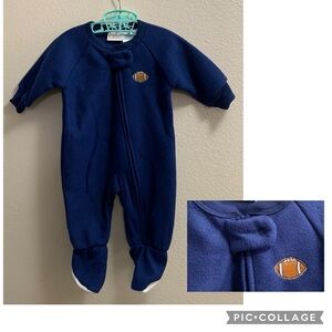 Dr Denton Blue Fleece Football Footie Pajamas Non Skid Feet Size 9-12 Months New